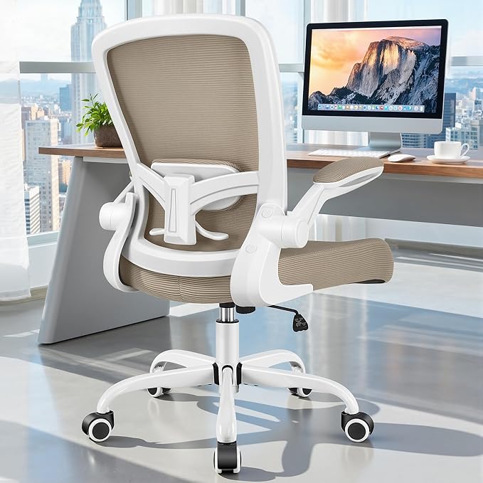 FelixKing Office Chair, Ergonomic Desk Chair Breathable Mesh Chairs Adjustable High Back Lumbar Support Flip-up Armrests, Executive Rolling Swivel Comfy Computer Chairs Home Office Khaki