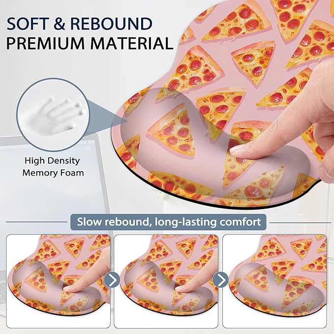 Ergonomic Memory Foam Wrist Rest Set for Keyboard and Mouse,Cute Pizza Supportive Mouse Pad with Non Slip Base for Office Work and Gaming