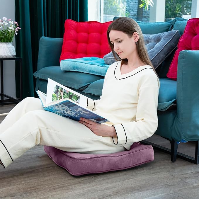 1 MIDDLE ONE Floor Pillow Set of 4, Memory Foam Meditation Cushion, Floor Cushions for Adults Sitting, Large Square Seat Cushions for Yoga, Living Room, 20x20 Inch (Purple)