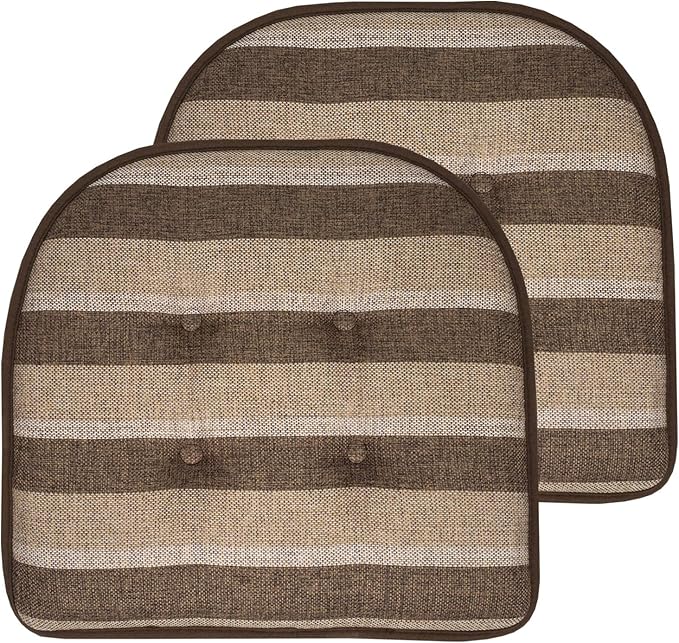 Sweet Home Collection Chair Cushion Memory Foam Pads Tufted Slip Non Skid Rubber Back U-Shaped 17" x 16" Seat Cover, 2 Count (Pack of 1), Bradford Chocolate/Beige