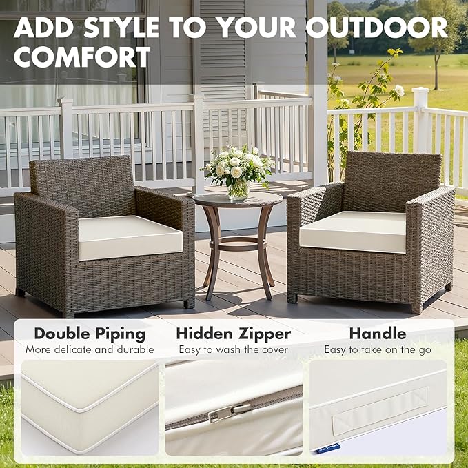 MIULEE White 18.5 x 16 x 3 Outdoor Chair Cushions Waterproof Patio Chair Cushions with Adjustable Straps Set of 2 for Patio Furniture 3-Year Color Fastness Garden Sofa Couch