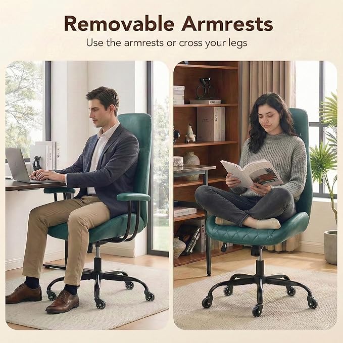 E-Motie Office Chair with Rubber Wheels, Ergonomic Computer Chair 500 lbs, Leather Desk Chair with Lumbar Support, Executive Chair Adjustable Height & Recline, Green