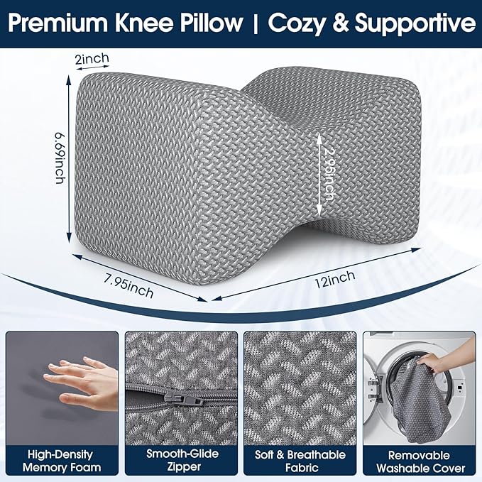 BlissTrends Memory Foam Knee Pillow, Knee Pillow for Side Sleepers, Leg Pillows for Sleeping Blood Circulation, Elevation Pillow for Spine Aligning, Sciatica, Hip, Knee, Ankle Pain, Grey, X-Large