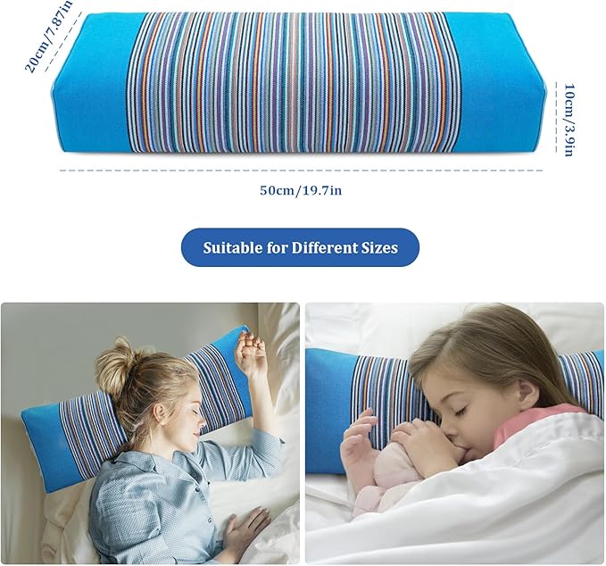 Adjustable Buckwheat Hull Pillow for Neck Pain Relief (21x8x4) Natural Cooling Cervical Support Camping Pillow for Side & Back Sleepers with Night Sweats (Blue)