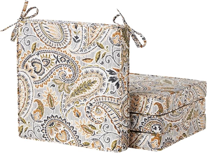 Outdoor 18 inch Square Patio Dining Chair Pads – Comfortable Fiber-Filled Seat Cushions with Ties, Reversible Polyester Fabric - Arctic Paisley, Set of 4