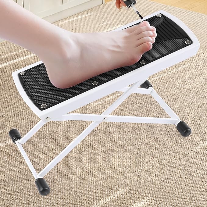 White Aluminum Alloy Pedicure Foot Rest, 6 Heights Adjustable Non-Slip Foldable Pedicure Stool for Easy at Home Pedicures, No More Bending or Stretching