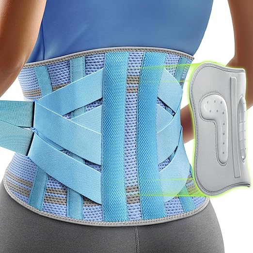 Rakiie Back Brace for Women, 9X Support System with Upgraded 3D Silicone Pad, Ergonomic Adjustable Lumbar Support for Pain Relief, Sciatica Blue Size S (Waist: 28.7" – 35.8")