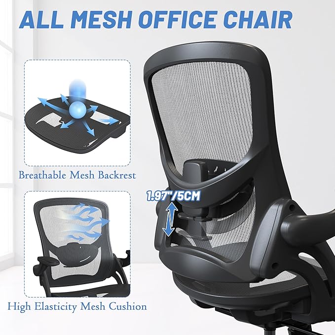 Modern Ergonomic Mesh Home Office Computer Desk Chair with Wheels and Height Adjustable Lumbar Support for Adult Student