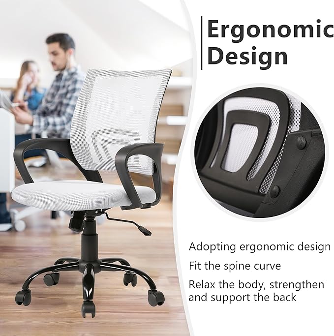 PayLessHere Office Computer Chair Ergonomic Cheap Desk Chair Adjustable Comfortable Mid Back Task Rolling Swivel with Lumbar Support for Home Office (Pack of 2, White)