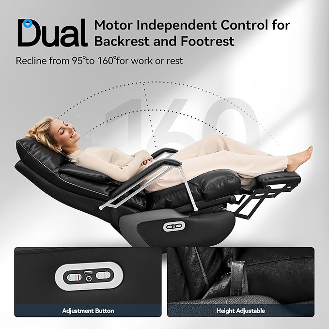 OKUP® M80 Dual Motor Electric Executive Office Chair with Footrest, Comfortable Reclining Office Chair Wide Seat, Big and Tall Ergonomic Leather Home Office Desk Chair (Black,No Massage)