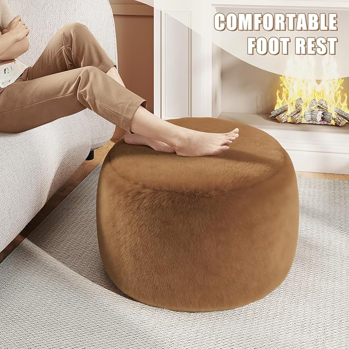Gericco Round Stuffed Pouf Ottoman for Foot Rest, A Round Modern Foam Filled Poufs, Floor Chair for Living Room, Nursery, Dorm, A Soft Modern Foot Stool Perfect to Rest Your Feet (Orange, 20Inch)