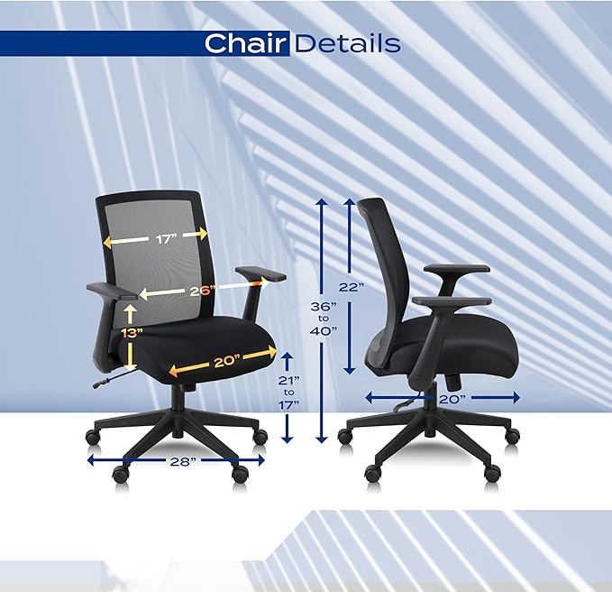 Romig Squire Ergonomic Mesh Office Chair with Adjustable Lumbar Support, Breathable Mesh Back, Flip-Up Arms, Rolling Base, Commercial-Grade Task Seating for Offices Home Workspaces and Conference