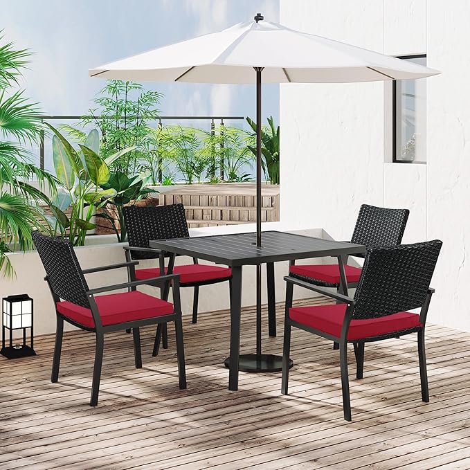 4 Pack Outdoor Chair Cushions 19 x 19 Inch Water Resistant Patio Chair Cushions with Tie 3 Year Color Fastness Thick Outdoor Seat Cushion for Garden Lawn Patio Furniture Burgundy