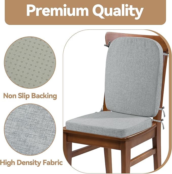 HOMBYS Kitchen Chair Back Cushion & Seat Cushion, Dining Room Chair Cushions,Seat Cushions for Kitchen Chairs,High Density Foam Seat Pad & Backrest,Chair Pads for Dinning Chair with Elastic Bands,grey