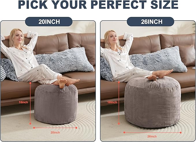 WSOFRLAC Pouf Ottoman Foot Stools with Foam Small Ottoman for Living Room Corduroy Ottomans Pouf 26x18in Foot Rest for Chair Brown Hassocks and Ottomans