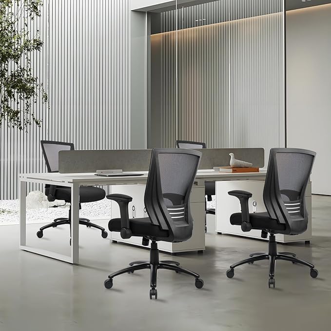 CLATINA Big and Tall Office Chair Heavy Duty Ergonomic Desk Chair 500lbs with Flip-up Arms & Wide Thick Seat Cushion Home Executive Swivel Mesh Chair for Study, Conference, Black, 6 PK