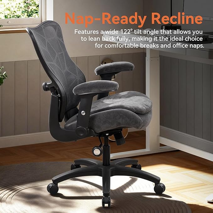 Office Chair 500lbs Big and Tall Ergonomic Mesh Desk Chair Heavy Duty with 24" Extra Wide Seat Adjustable Lumbar Support & Flip-Up Arms for Large Body Types (Dark Gray)