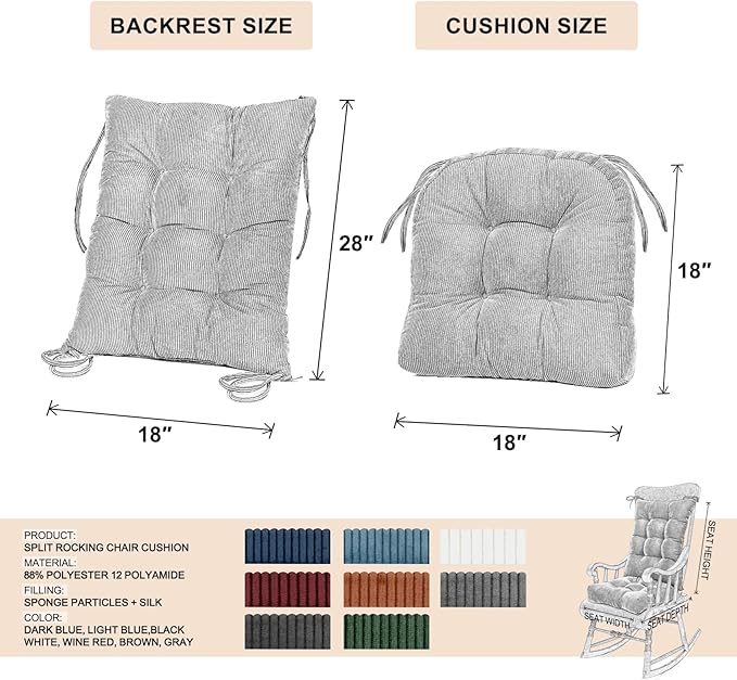 Lokex Rocking Chair Cushion Only,Tufted Non-Slip Comfortable Rocking Chair Cushions Indoor with Ties,Striped Rocking Chair Pads (Indigo Blue, 28x18/18x18)