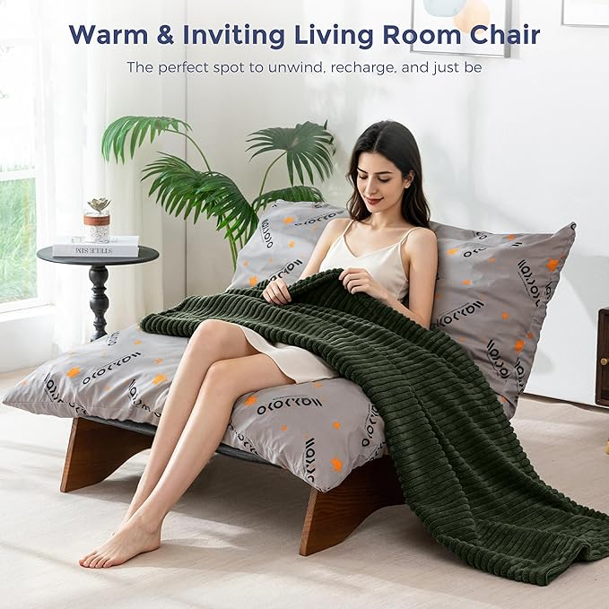 MAXYOYO Adjustable Living Room Chair, Convertible Bean Bag Chair & Recliner with Frame, Removable Cushion Floor Sofa Corded Fabric, Soft Upholstered Lounge for Bedroom, Dorm, Green