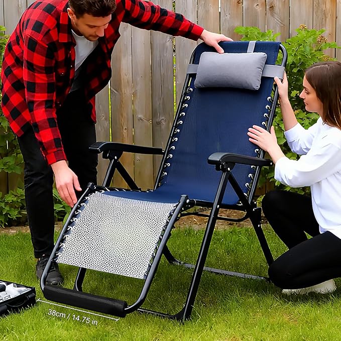 Zero Gravity Chair Foot Rest, Footrest Cushion for Anti Gravity Folding Recliner, Footrest Padding for Patio Lawn Outdoor Chair, Comfortable Foot Mat Accessories for Tall User (Black-2pcs)