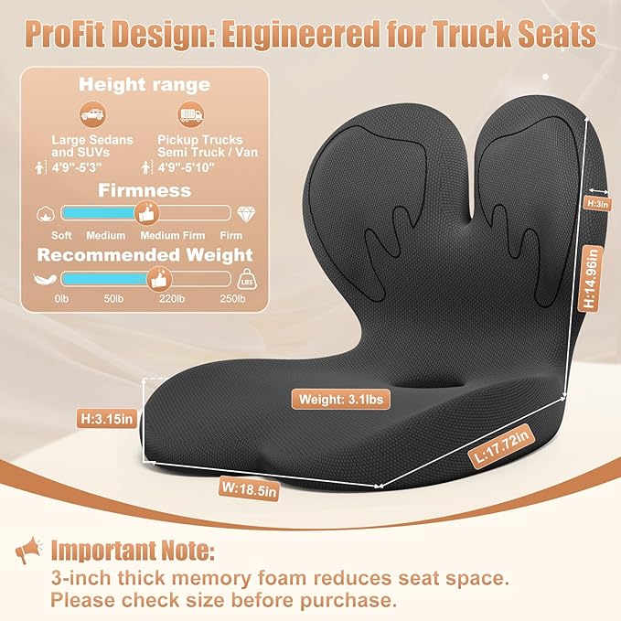 Car Seat Cushion with Lumbar Support for Long Driving Truck/RV, Ergonomic Memory Foam Office Chair Cushion for Sciatica, Tailbone & Lower Back Relief, Ideal Gift for Driver & Office Worker (Embroider)