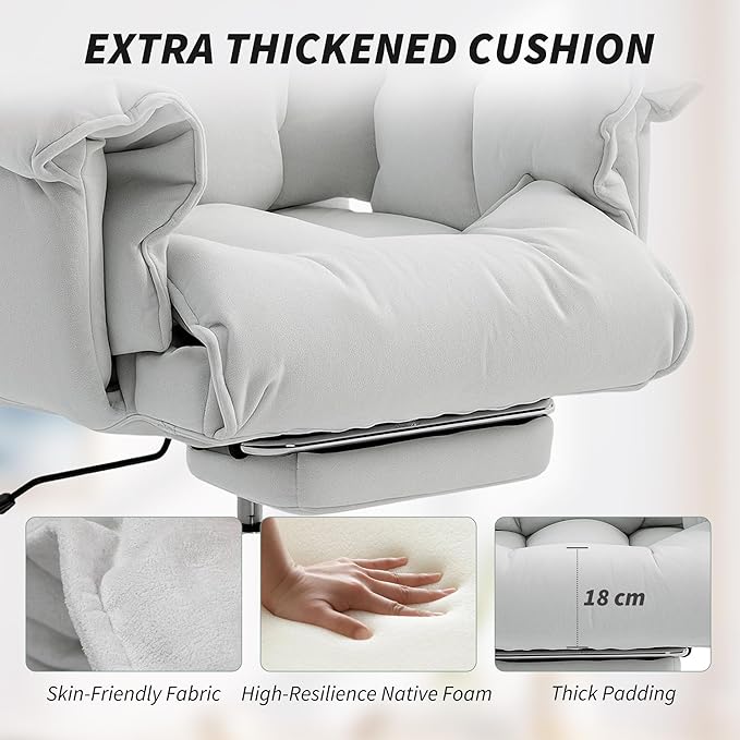HOMCOM Executive Office Chair Comfy with Foot Rest, Reclining Swivel Computer Desk Chair with High Folding Back, Thick Cushion, Padded Armrest, Adjustable Height, Rolling Wheels, Cream White