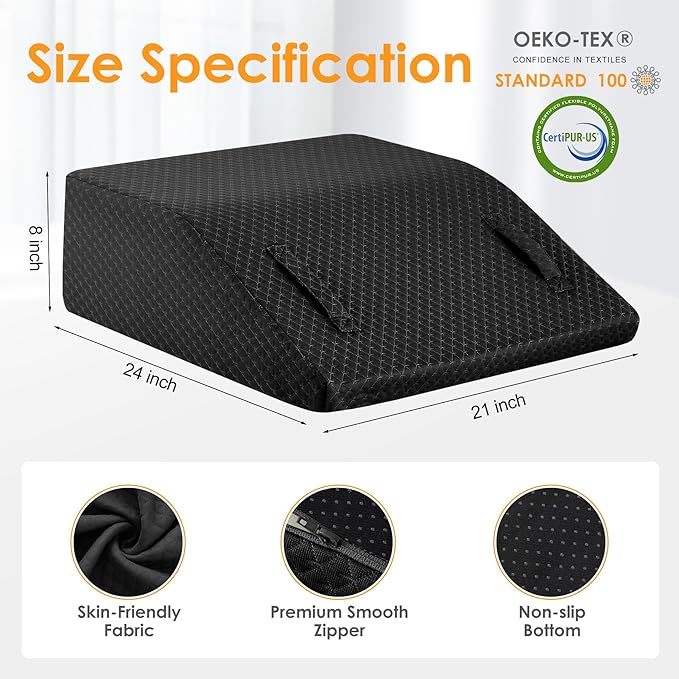 Ruqmuis Leg Elevation Pillow for After Surgery, 8inch Foam Leg Elevating Pillow for Swelling and Blood Circulation, Leg Wedge Pillow for Sleeping, Knee Pillow for Knee Hip Ankle Pain Relief, Black