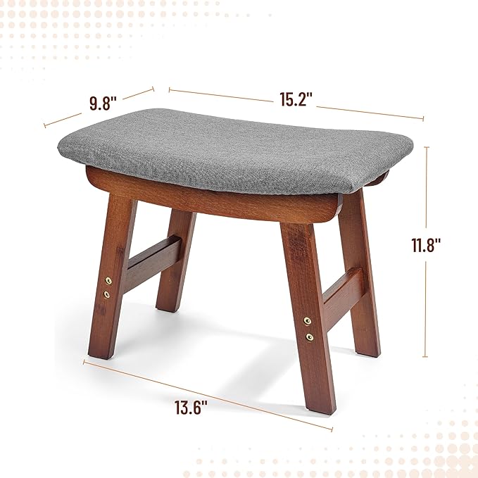 BAMBOO LAND- Bamboo Foot Stools Ottoman, Gray Cushion & Brown Wood Legs, Small Ottoman Foot Rest for Couch
