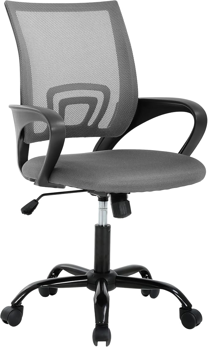 Ergonomic Office Chair – Mesh Computer Chair w/Lumbar Support, Adjustable Height & Tilt, Swivel Desk Chair for Home & Office (Black), Metal Base, Gray