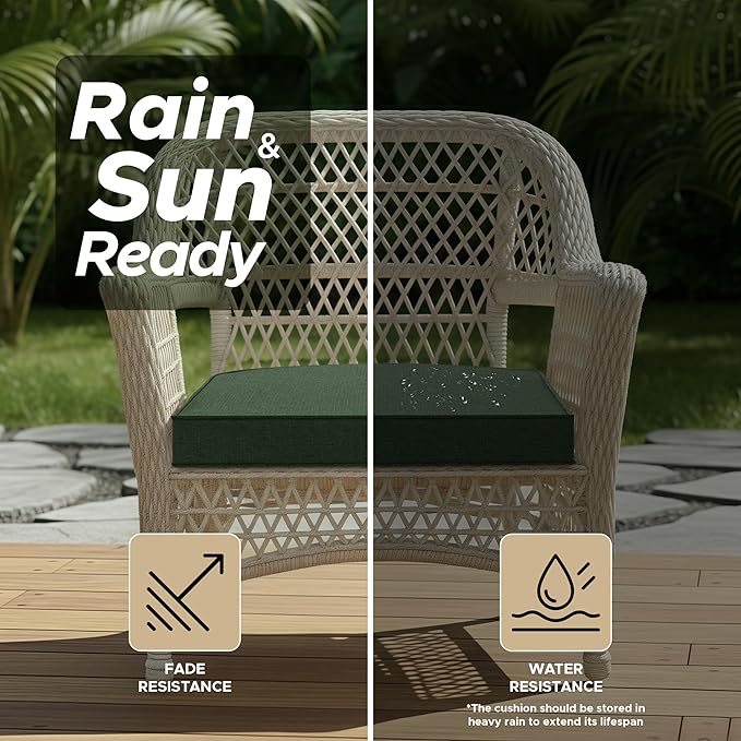 Outdoor Chair Cushions, Fade-Resistant & Water-Resistant, D Shaped Patio Furniture Seat Chair Pads Replacement with Ties, Non-Slip Bottom, Removable Cover, Set of 4, 19 x 19 Inch, Olive Green