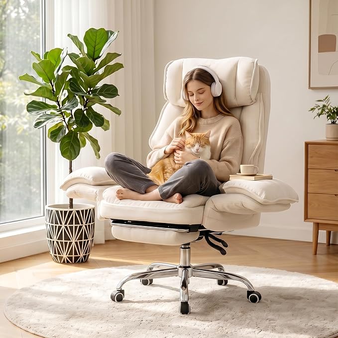Okeysen Office Chair with Flip Armrests, Big and Tall Office Chair with Foot Rest & Lumbar Pillow, Wide Reclining Desk Chair for Cross Legged Sitting & Pets, Executive Ergonomic Computer Gaming Chair