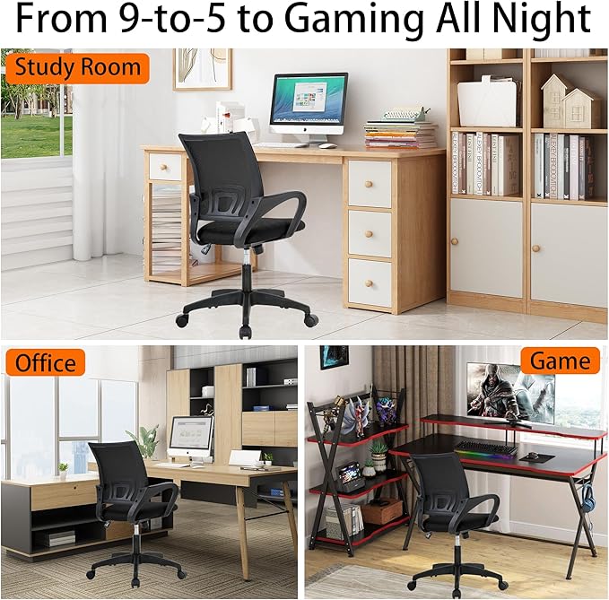 Executive Office Chair with Lumbar Support - Premium Mesh Back, Multi-Function Mechanism (250lbs Capacity), PVC Base, Black