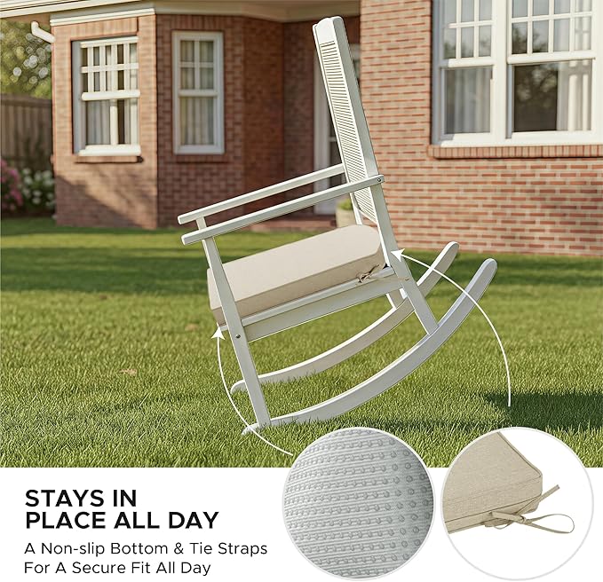 Outdoor Chair Cushions, Fade-Resistant & Water-Resistant, D Shaped Patio Furniture Seat Chair Pads Replacement with Ties, Non-Slip Bottom, Removable Cover, Set of 6, 17 x 16 Inch, Beige