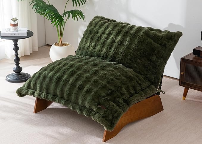 MAXYOYO Adjustable Living Room Chair, Convertible Bean Bag Chair & Recliner with Frame, Removable Cushion Floor Sofa Bubble Fabric, Soft Upholstered Lounge for Bedroom, Dorm, Green