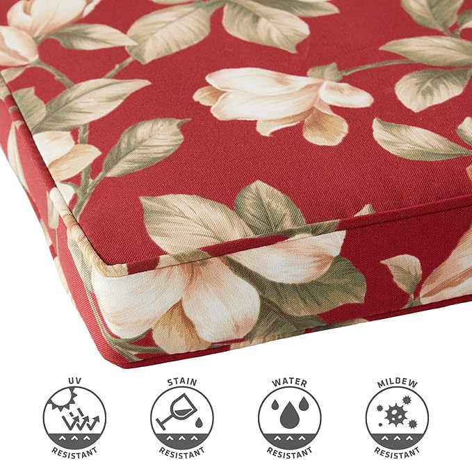 Outdoor 18 inch Square Patio Dining Chair Pads – Comfortable Fiber-Filled Seat Cushions with Ties, Reversible Polyester Fabric - Roma Floral, Set of 4