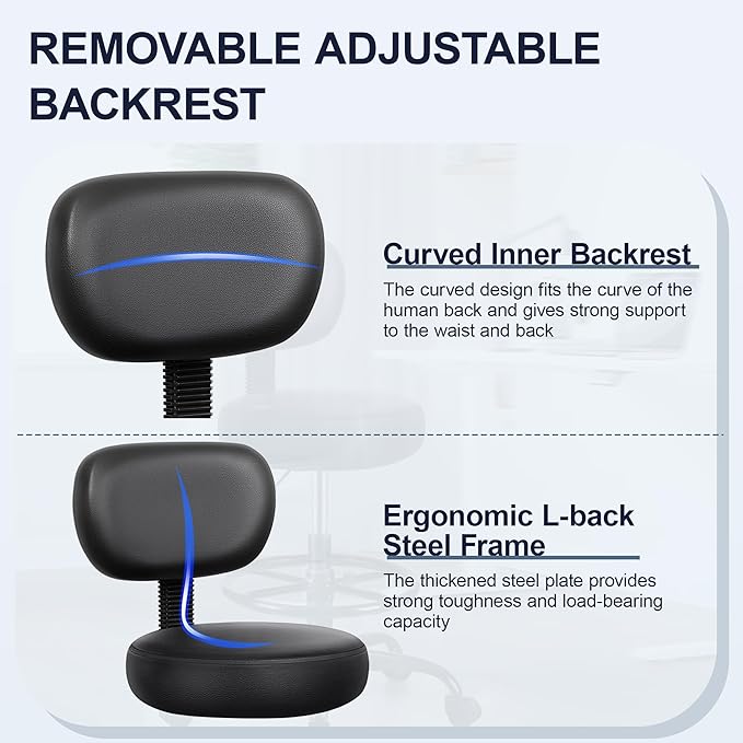 Brick Attic Drafting Chair with Backrest – Adjustable Foot Rest Rolling Stool with Wheels, PU Leather Swivel Stool for Office Spa Studio Lab Counter Salon Home Work Bar Kitchen Shop(Black), Pack of 10