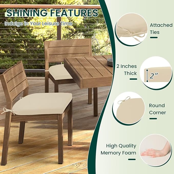 HARBOREST Outdoor Chair Cushions Set of 4, Water Resistant Patio Chair Cushions with Ties, Outdoor Seat Cushions for Patio Furniture, 17"x16"x2", Beige