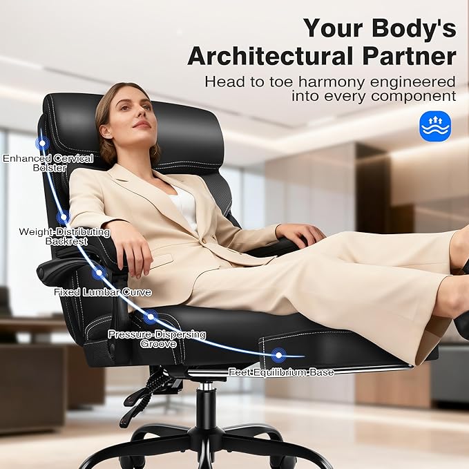 AreShark Ergonomic Office Chair with Footrest - High Back Executive Leather Desk Chair, Breathable Reclining Computer Chair with Lumbar Support, Heavy Duty Swivel Task Chair for Home Office & Gaming