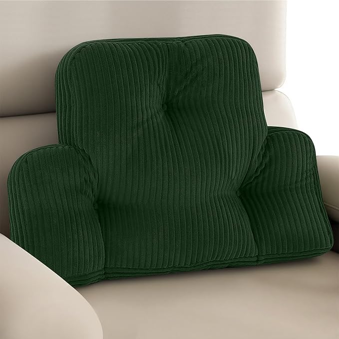 Lumbar Support Pillow for Recliner Chair/Couch/Car, Large Back Support Pillow for Office Chair for Elderly, Tufted Corduroy Back Cushion, Ideal for Pain Relief, Reading&Gaming, Green