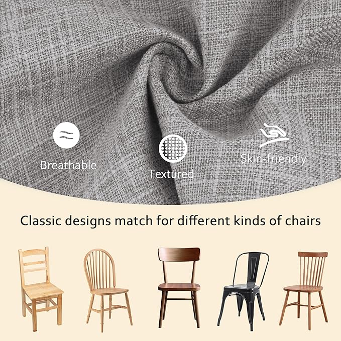 ELFJOY 4 Pack Chair Cushions for Dining Chairs Chair Pads Cushion for Kitchen Office Tufted Textured Square Seat Cushion with Ties (16" Light Grey)