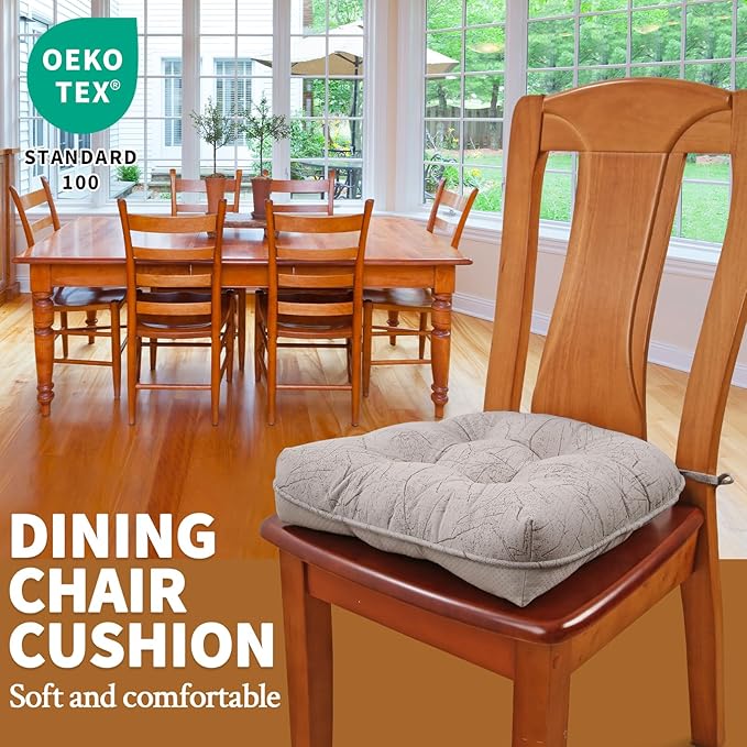 Marble Pattern 3" Chair Cushion for Dining Chair, Filling Bite-Size Memory Foam U-Shaped Seat Cushions for Kitchen Chairs, Non-Slip Indoor Chair Pad with Ties, 1 PCS, Wood Color