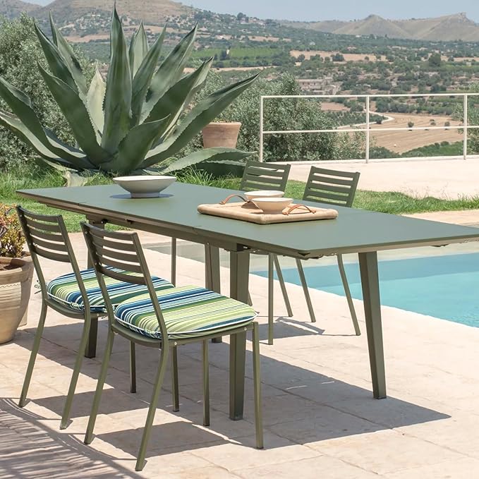 DYTXIII Set of 4 Outdoor Chair Cushions with Ties,Water Repellent Patio Chair Pads 17"x 16" for Outdoor Furniture,Round Corner Seat Cushions for Garden Yard Kitchen Stripe Blue Green