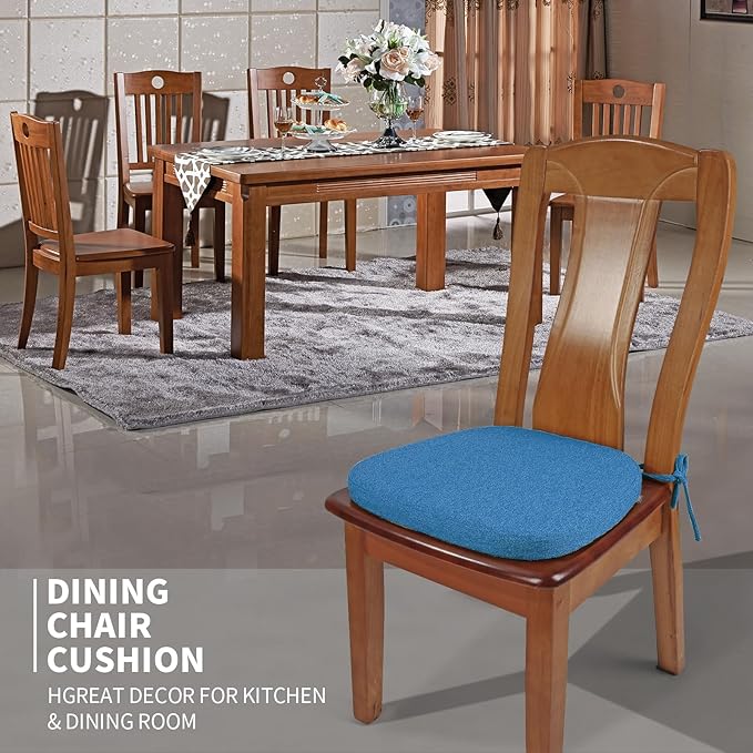 SINOSSO 1 Pack Memory Foam Chair Cushions for Dining Chair, Friendly Woven Fabric 16" U-Shape Comfortable Kitchen Chair Pad, Removable Slip Resistant Seat Cushion (1 Piece, Blue)
