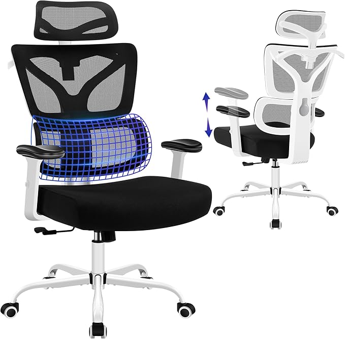 Ergonomic Office Chair, High Back Mesh Computer Chair with Comfortable Adaptive Lumbar Support, Built-in Coat Hanger, SGS Class 4 Gas Lift, Heavy Duty 300lbs for Long Hours Home Office