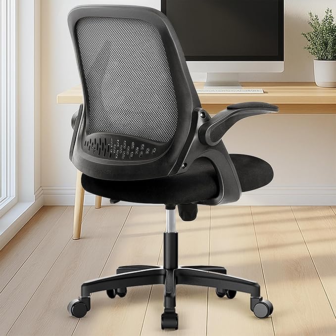 NEO CHAIR Office Desk Gaming Ergonomic Computer Chair with Lumbar Back Support Adjustable Height Swivel Rolling Wheels Flip-up Arms Mesh Chair for Home Vanity (Black)