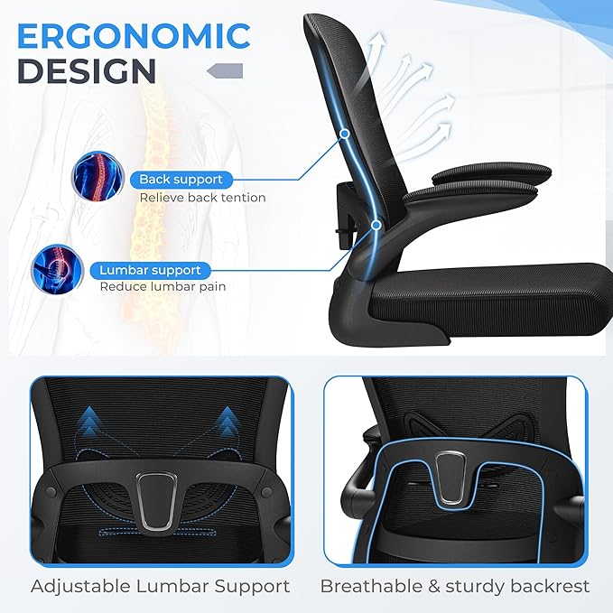 Devoko Ergonomic Drafting Chair with Flip-up Armrests,Executive Tall Office Chair Standing Chair with Lumbar Support and Adjustable Footrest Ring for Standing Desk(Black)