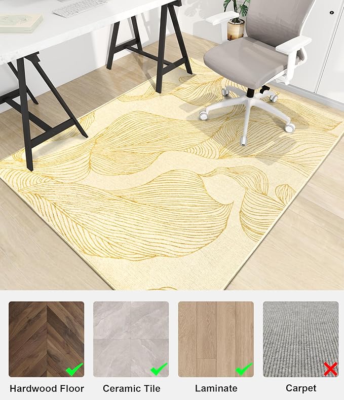 chakme Office Chair Mat for Hardwood Floor, 60"x45" Easy Glide Computer Desk Mat Protector for Rolling Chair Under Desk Rug Nonslip Backing, Machine Wash, (Golden Leaf)