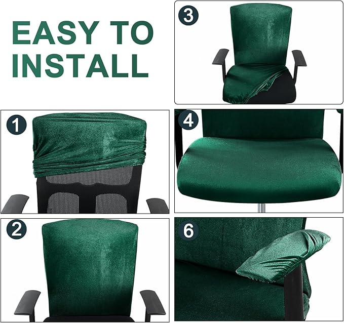 Tallew 4 Pcs Office Chair Covers Set Computer Universal Protective Stretchable Chair Seat Covers Desk Armrest Slipcovers Pads Office Cushion Backrest for Rotating(Dark Green)