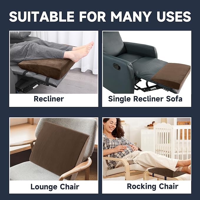 MABOZOO Wedge Recliner Leg Pillow, Foam Extra Large Foot Rest Cushion with Adjustable Straps, Recliner Footrest Extender Leg Elevation Pillow Wedge Pillow for Recliner, Bed, Sofa, Couch (Coffee)