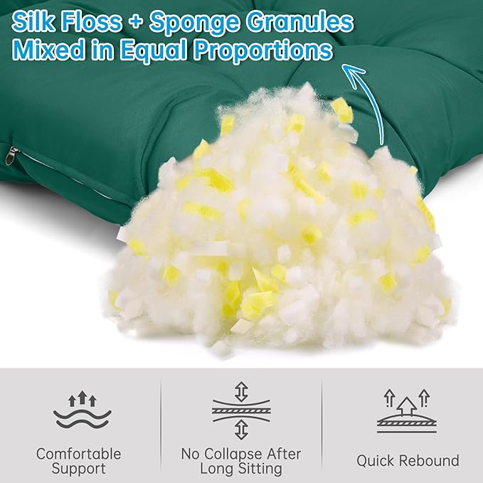 Adirondack Chair Cushion Waterproof Rocking Chair Cushion, Tufted High Back Patio Chair Cushions with Anti-Slip Ties for Rocking Chairs,Adirondack Chair,Patio Furniture (Green)